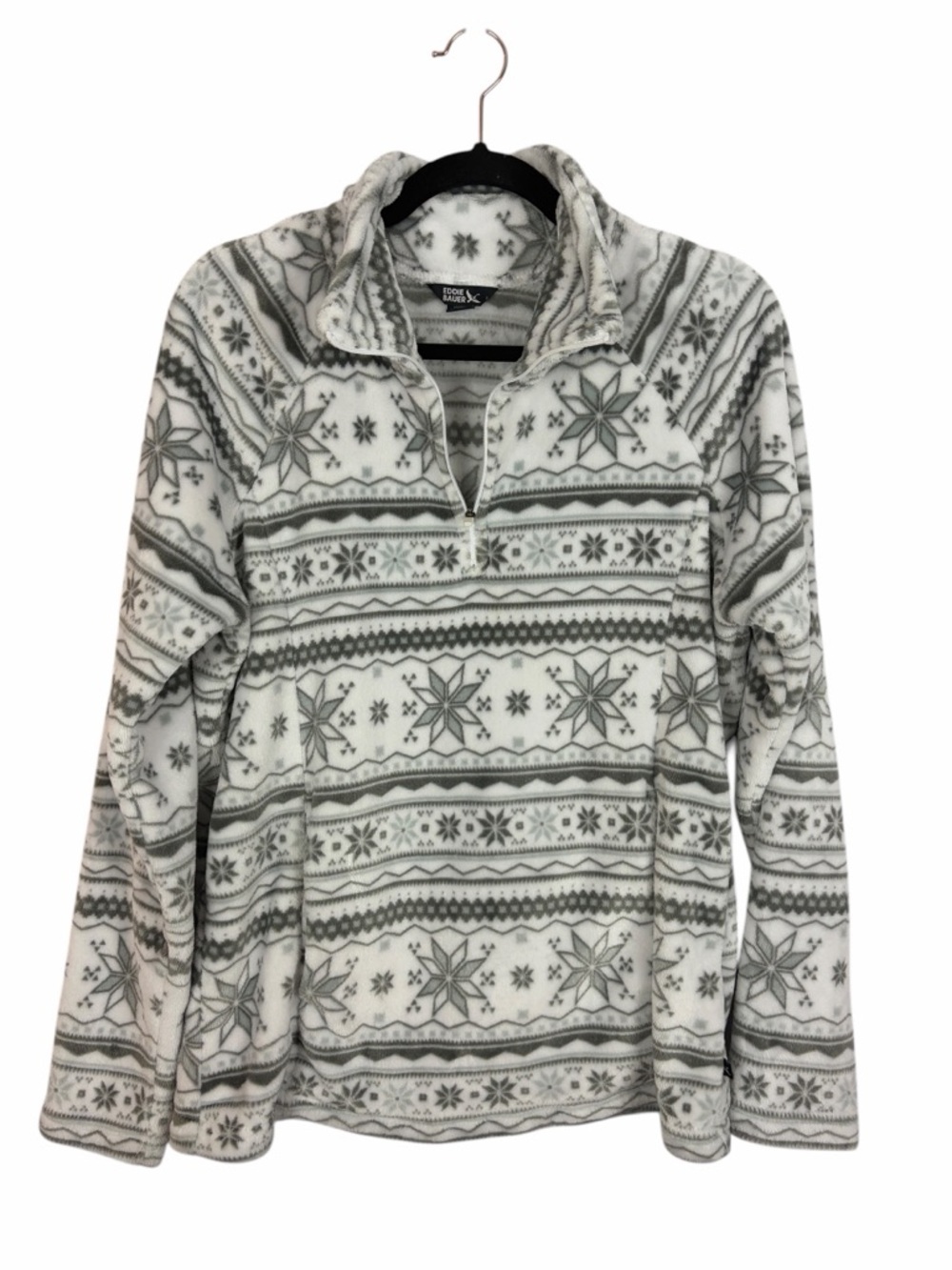 Eddie Bauer Snowflake Fleece Pullover Size Large Quarter Zip Cozy Winter
